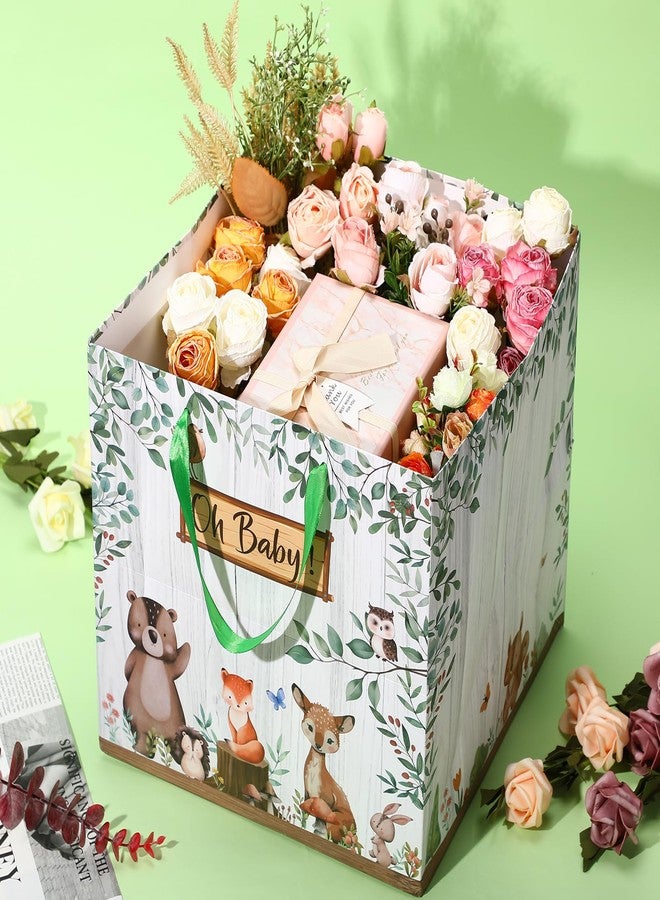 Woosytoo Extra Large Baby Gift Bag, Woodland Animal Square Gift Bag Sage Green Baby Shower Jumbo Gifts Bag with Handles and Tissue Papers Oh Baby Wrapping Paper Bag for New Parents Gender Reveal Party Favors - Image 2